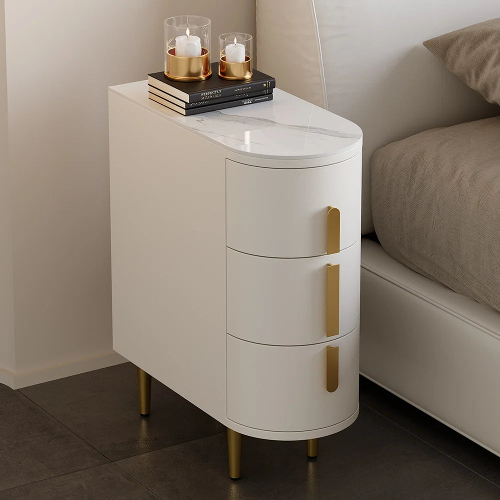 Sintered Stone Top 3-Drawer Leather Narrow Nightstand