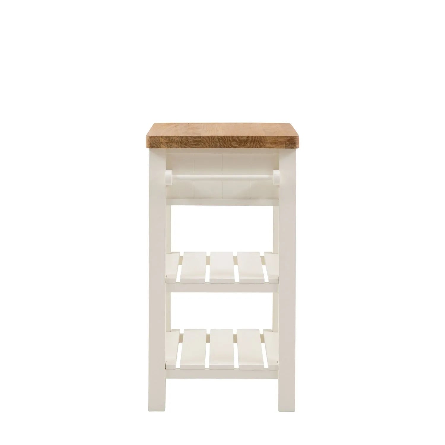 White Wooden Oak Top Butchers Block with Drawer and Shelves