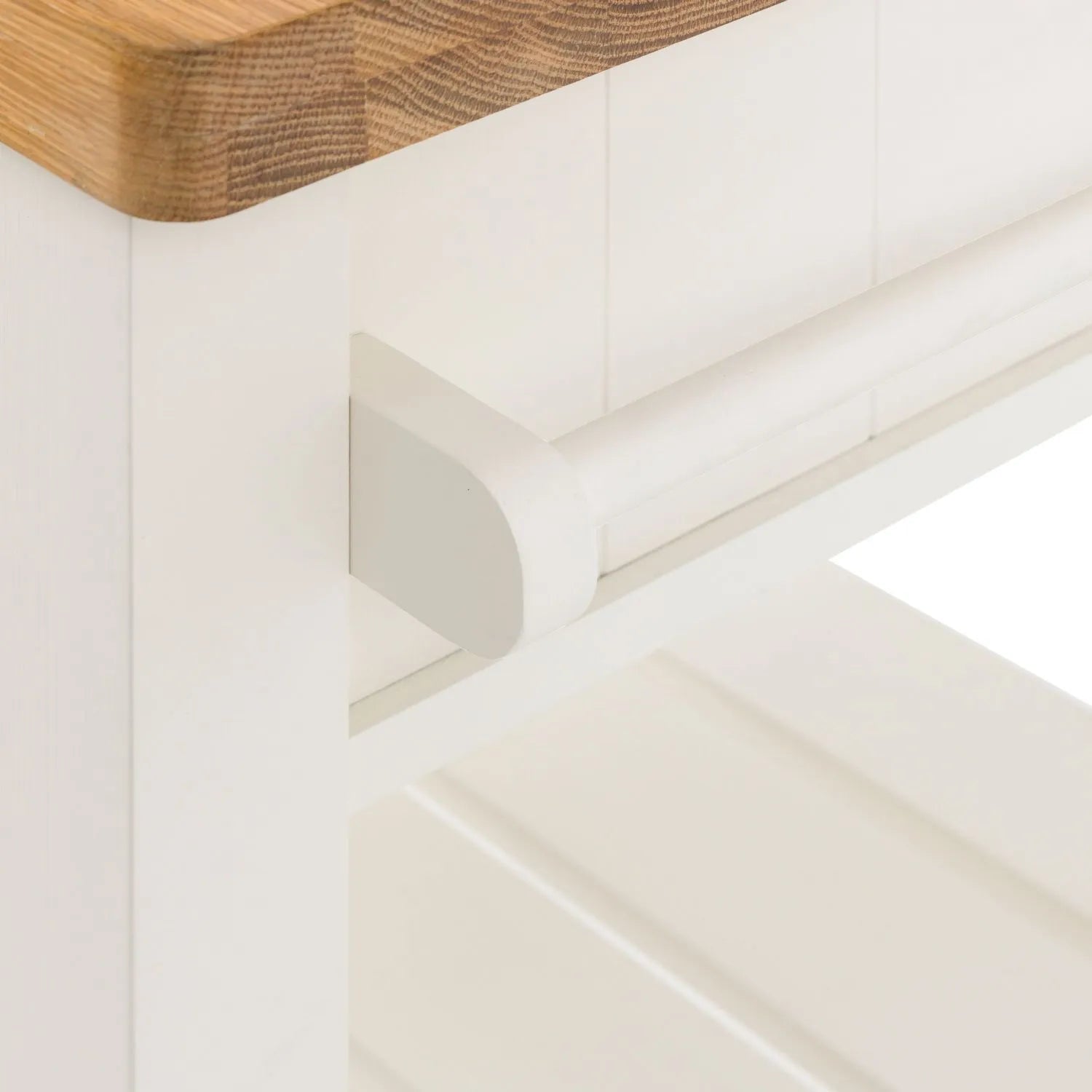 White Wooden Oak Top Butchers Block with Drawer and Shelves
