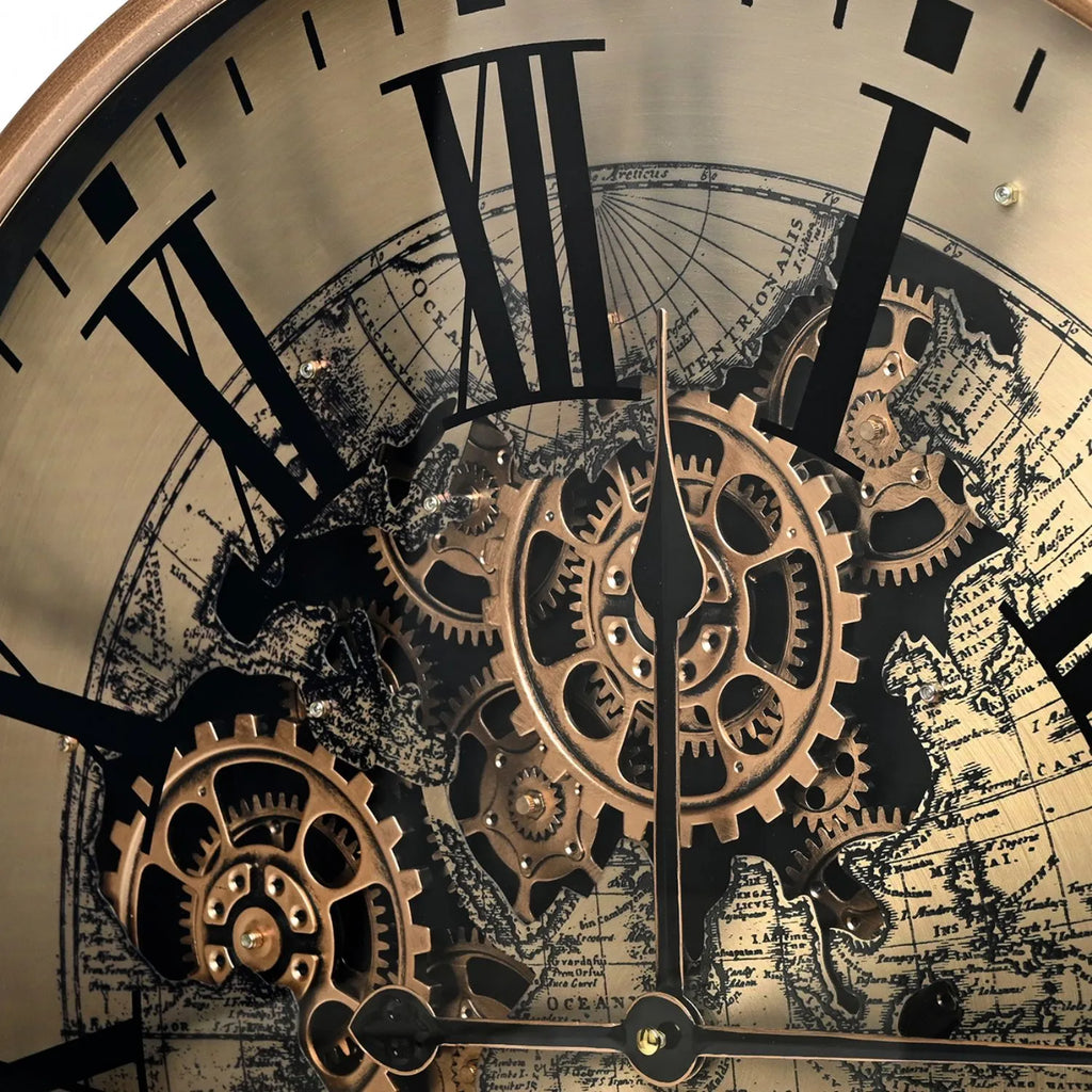 Atlas Moving Cogs Wall Clock  Gold, Black