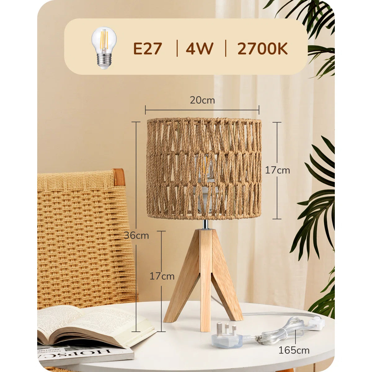 Solid Wood Tripod Lamp