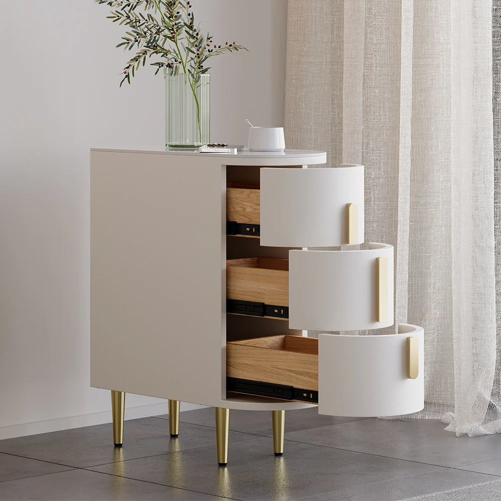 Sintered Stone Top 3-Drawer Leather Narrow Nightstand