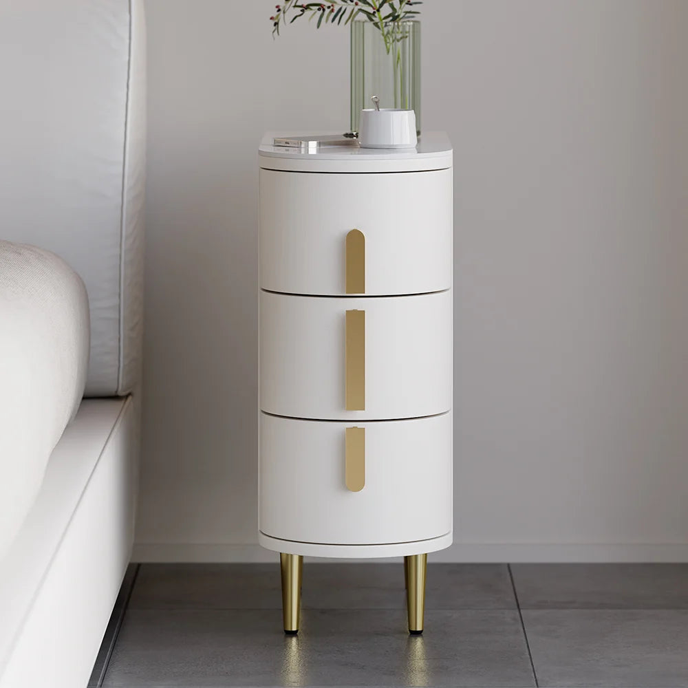 Sintered Stone Top 3-Drawer Leather Narrow Nightstand